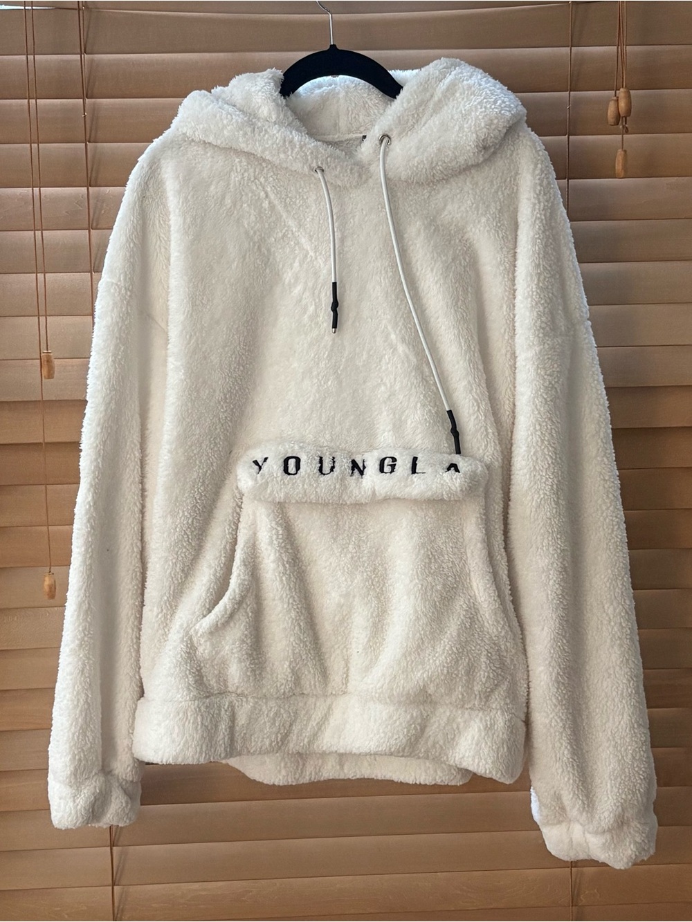 YoungLA White Sherpa Teddy Fleece Pullover Hoodie